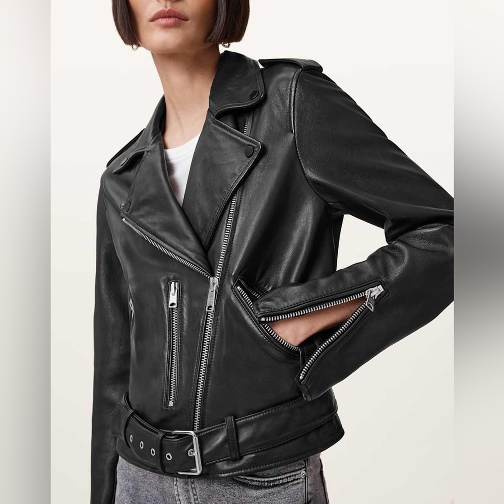ALLSAINTS BALFERN LEATHER JACKET - Women's Black Leather Jacket - Luxury Brand